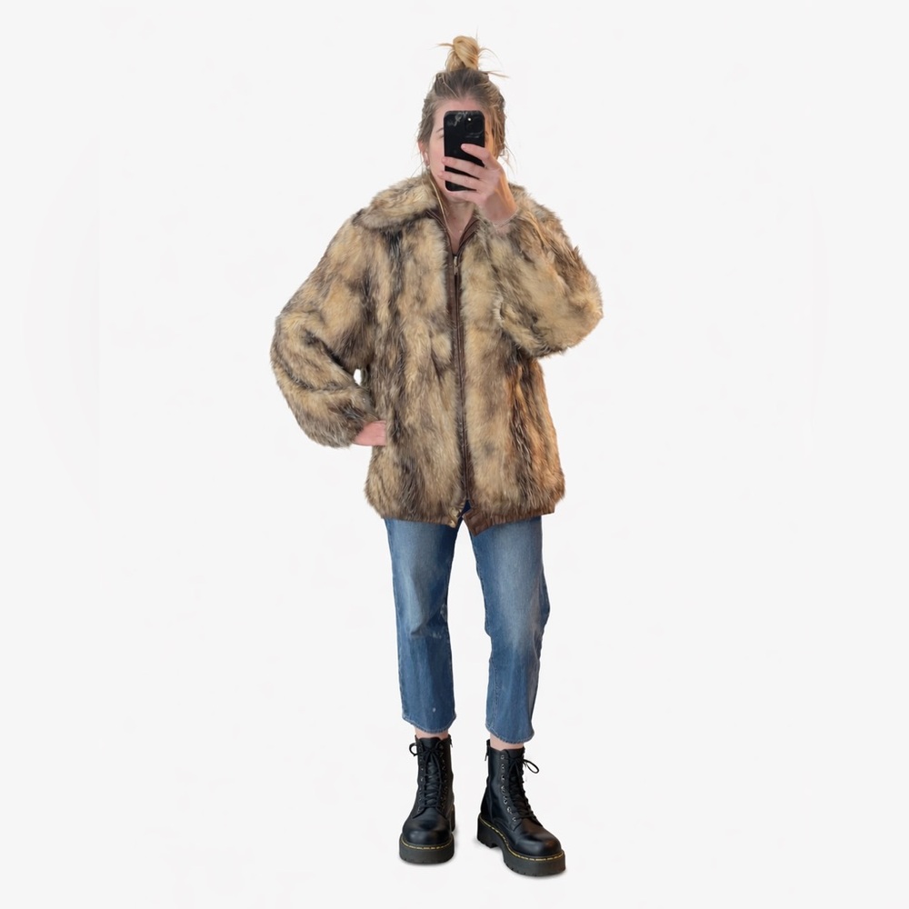 turkis tukku vintage fur coat reversible to brown leather